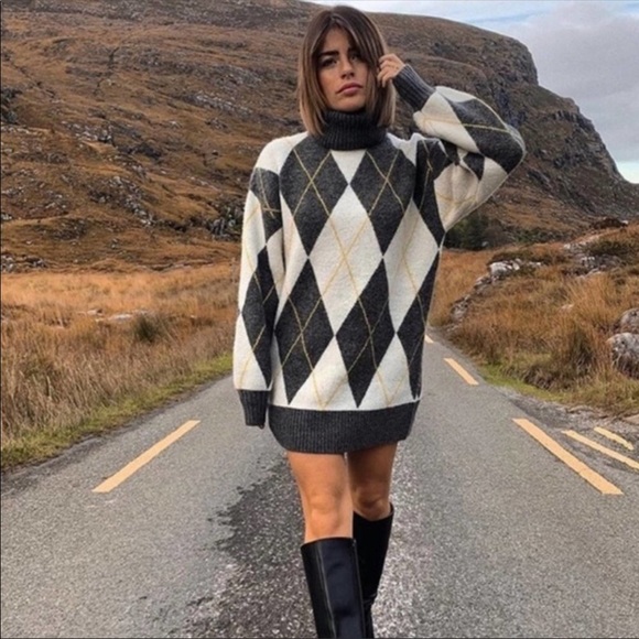 Pringle X H&M Argyle Knit Turtleneck Sweater Dress XS - Picture 2 of 11